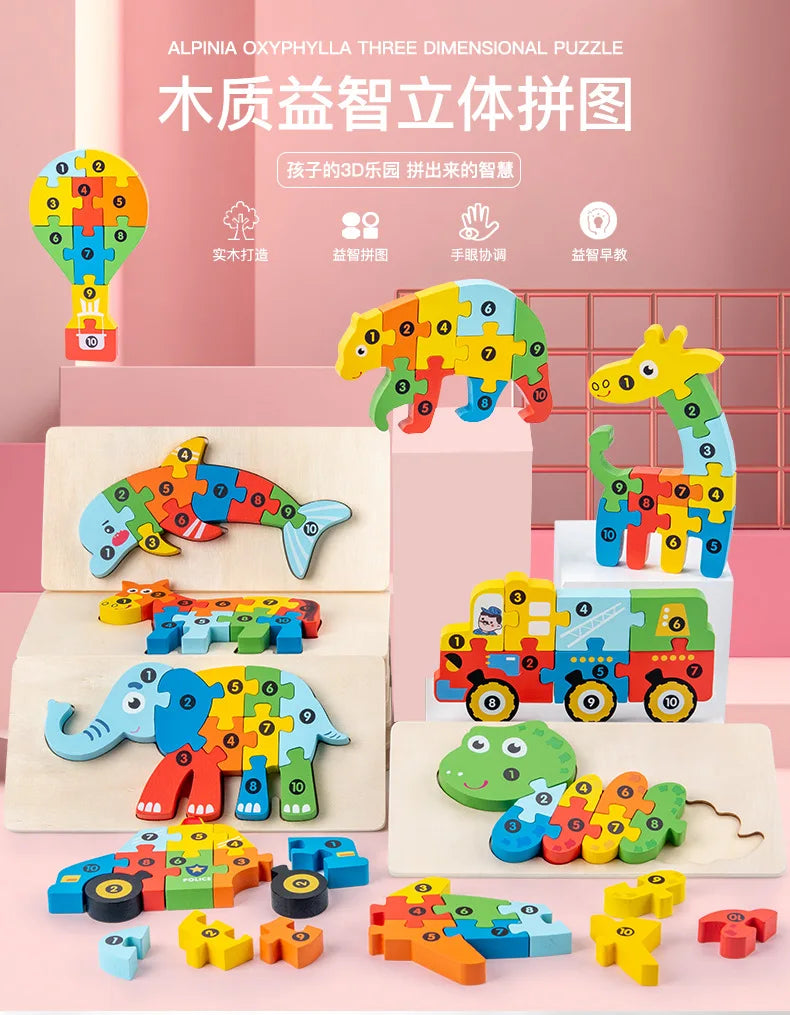Kids Wooden Animal Shape Matching Puzzle Toy(Montessori wooden puzzle board)