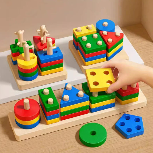 Montessori Wooden Shape Sorter & Stacking Learning Toy