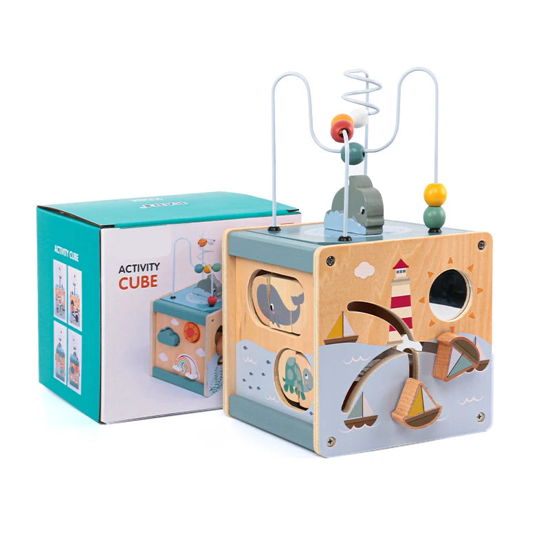Wooden Activity Cube – Montessori Learning Toy