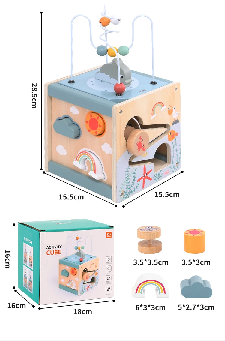 Wooden Activity Cube – Montessori Learning Toy