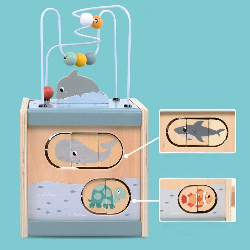 Wooden Activity Cube – Montessori Learning Toy