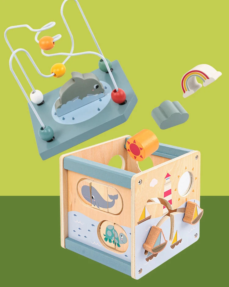 Wooden Activity Cube – Montessori Learning Toy