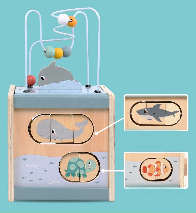 Wooden Activity Cube – Montessori Learning Toy