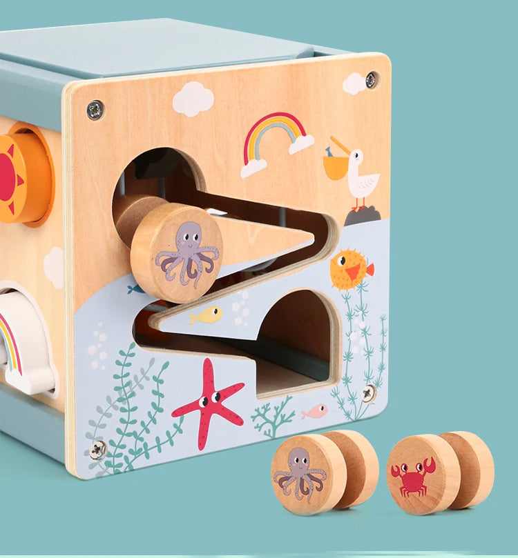 Wooden Activity Cube – Montessori Learning Toy