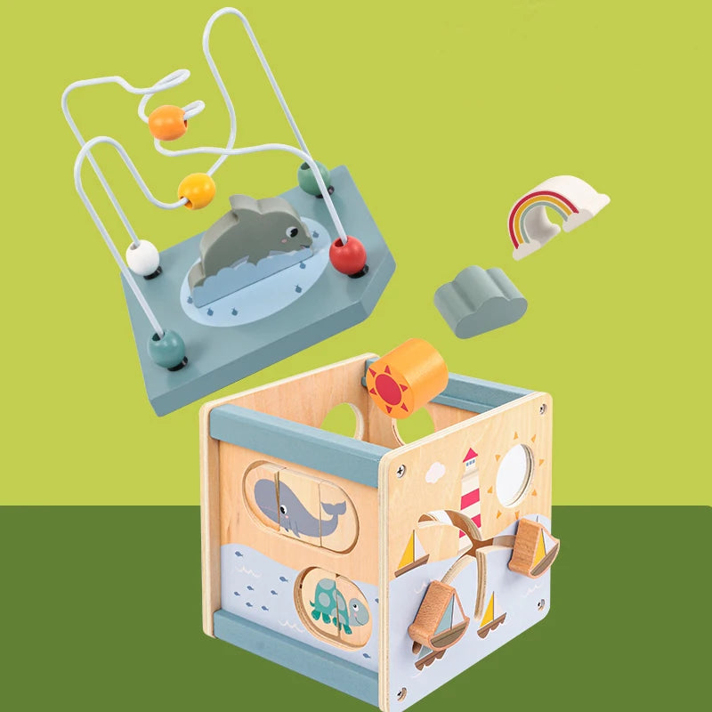 Wooden Activity Cube – Montessori Learning Toy